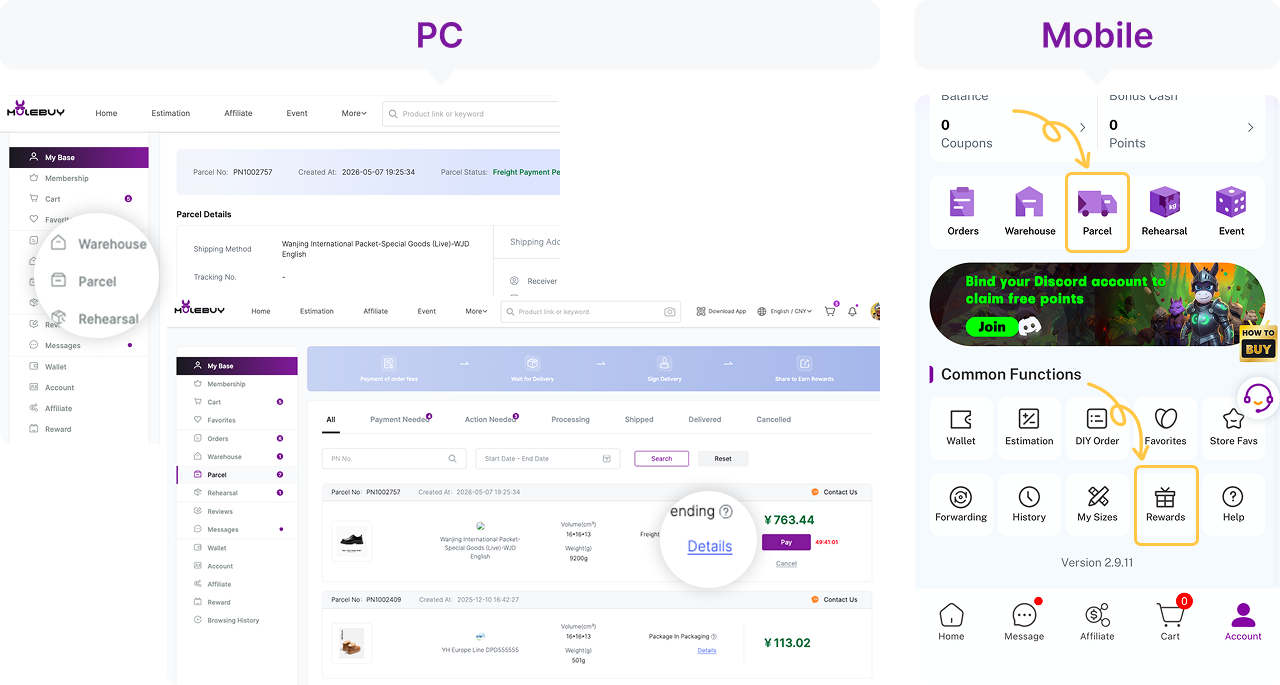Segui il tracking del pacco: L’esempio mostra Freight Payment Pending: illustra l’area dei pacchi, non una spedizione partita. I premi non sono un comando di tracking.